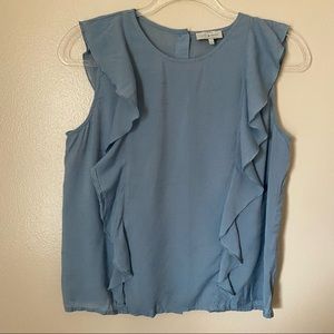Lucky Brand Ruffle Pintuck Blue Blouse
